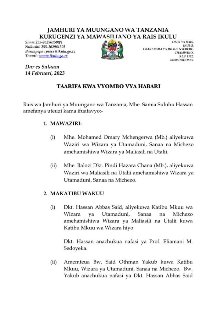 Breaking News Rais Samia Afanya Mabadiliko Baraza La Mawaziri Makatibu Wakuu Timesmajira 
